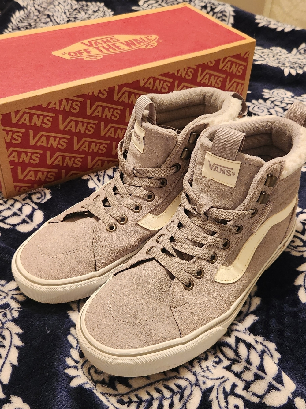 Vans Sk8-Hi Reissue High-Top Sneakers in Taupe with Cream Stripe